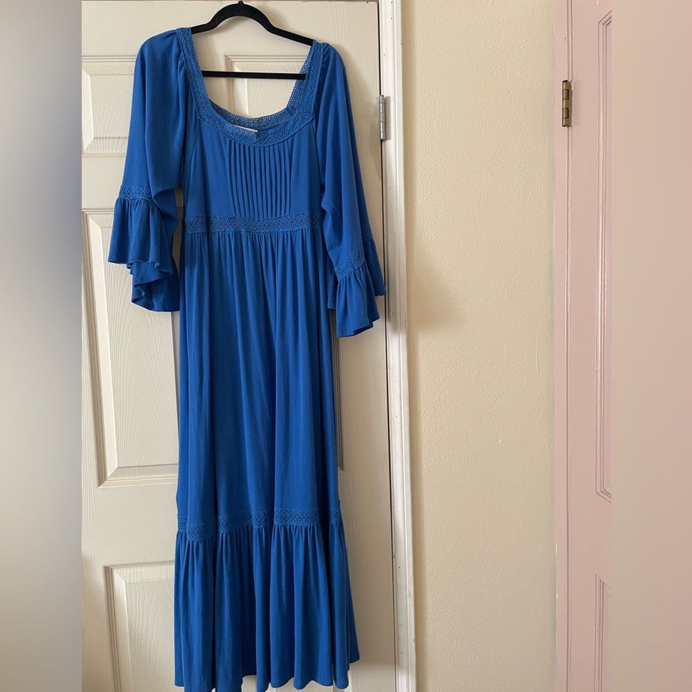 See By Chloe Royal Blue Long Sleeve Dress with Crochet Detail